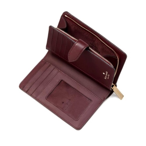 New Kate Spade Spade Flower Medium Compact Bifold Wallet Logo Grenache Multi - Picture 2 of 7